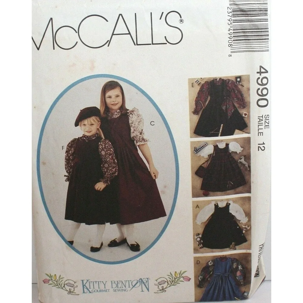 McCalls Sewing Pattern 4990 Jumper Blouse Bag Girls Size 12 Vintage